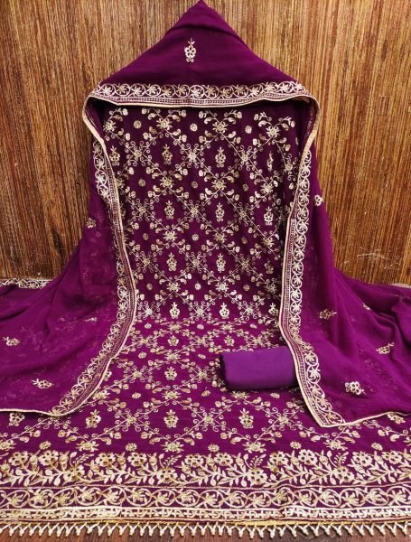 Magenta Georgette Multi Sequence Work Semi Stitched Suit with Dupatta Festive Wear Color Set Matching Dress Material Wholesale