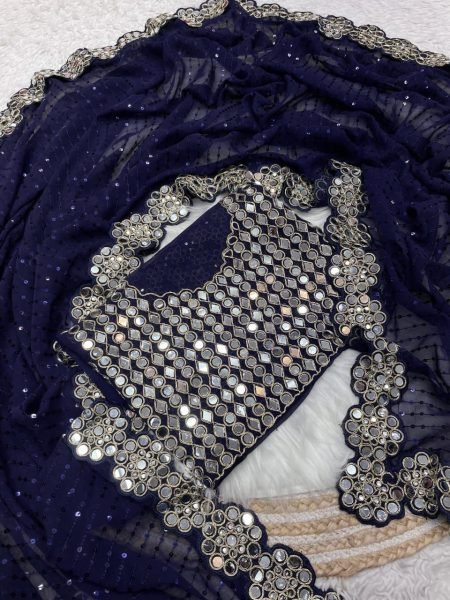Magenta Georgette Saree with Sequins and Mirror Work Blouse Celebration Wear Special Georgette Sarees Wholesale