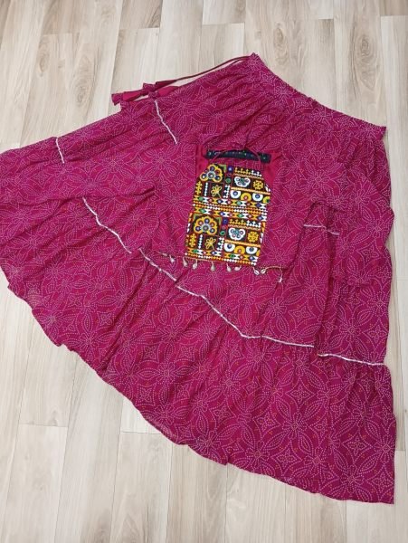 Magenta Pink Lehenga Bandhani Style with Embroidered Blouse Designer Navratri Wear  Navratri Collection