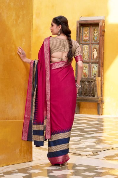 Magenta Pink Poly Cotton Saree with Zari Weaving and Contrast Border Wedding Wear Cotton Sarees Wholesale