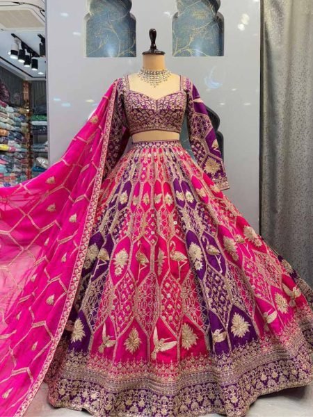Magenta Chinon Silk Wedding Lehenga with Heavy Embroidery Exclusive Export Edition  Lehenga