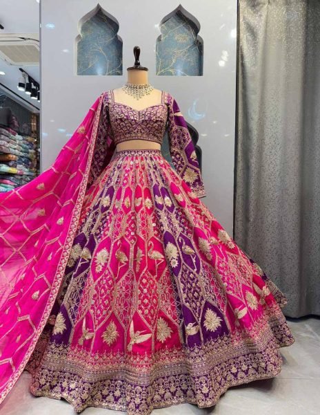 Magenta Chinon Silk Wedding Lehenga with Heavy Embroidery Exclusive Export Edition Designer Lehenga Choli