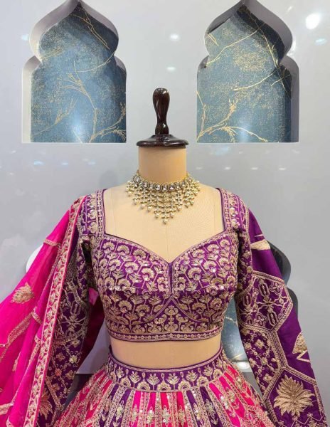 Magenta Chinon Silk Wedding Lehenga with Heavy Embroidery Exclusive Export Edition Designer Lehenga Choli