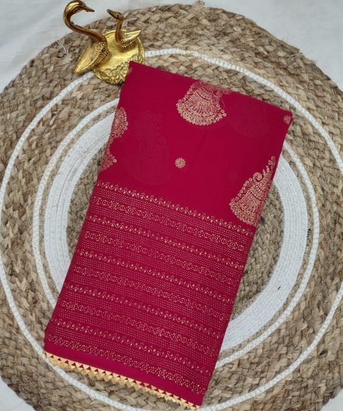 Magenta Soft Georgette Saree with Foil Work and Samosa Lace Border at Low Price Georgette Sarees Wholesale
