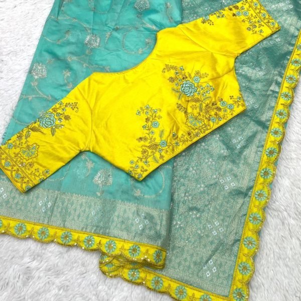 Magical Yellow Green Combination Premium Zari Mina  Banarasi Silk Saree Best Price Banarasi Saree Wholesale