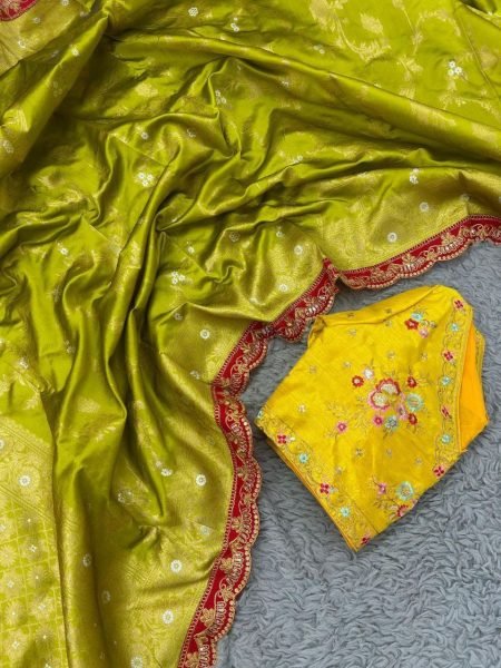 Magical Yellow Green Combination Premium Zari Mina  Banarasi Silk Saree Best Price Banarasi Saree Wholesale