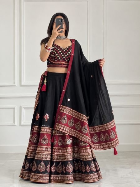 Magnetic Black Designer Navratri Lehenga Choli with Real Mirror Work Dupatta  Lehenga