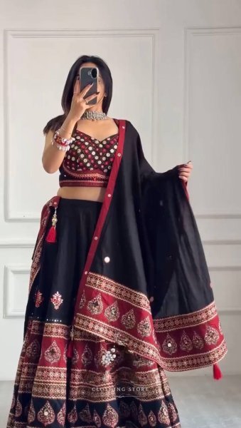 Magnetic Black Designer Navratri Lehenga Choli with Real Mirror Work Dupatta Navratri Lehnega Choli