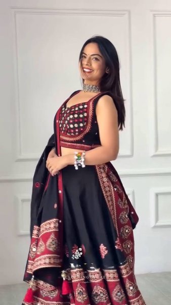 Magnetic Black Designer Navratri Lehenga Choli with Real Mirror Work Dupatta Navratri Lehnega Choli