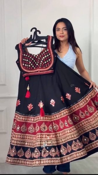 Magnetic Black Designer Navratri Lehenga Choli with Real Mirror Work Dupatta Navratri Lehnega Choli