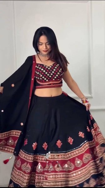 Magnetic Black Designer Navratri Lehenga Choli with Real Mirror Work Dupatta Navratri Lehnega Choli
