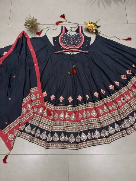 Magnetic Black Designer Navratri Lehenga Choli with Real Mirror Work Dupatta Navratri Lehnega Choli