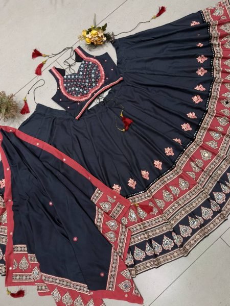 Magnetic Black Designer Navratri Lehenga Choli with Real Mirror Work Dupatta Navratri Lehnega Choli