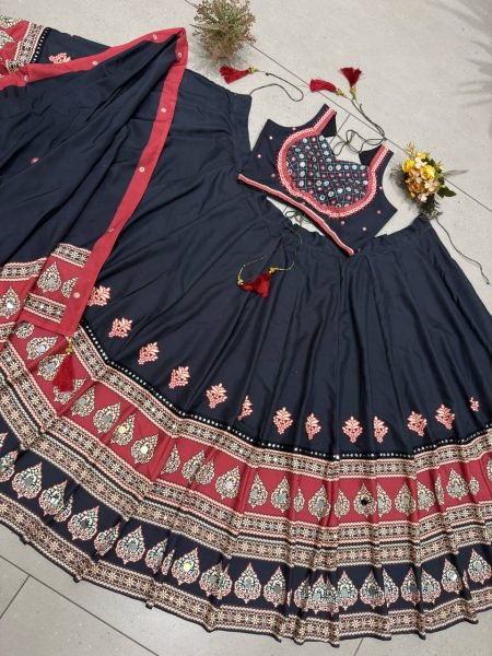 Magnetic Black Designer Navratri Lehenga Choli with Real Mirror Work Dupatta Navratri Lehnega Choli