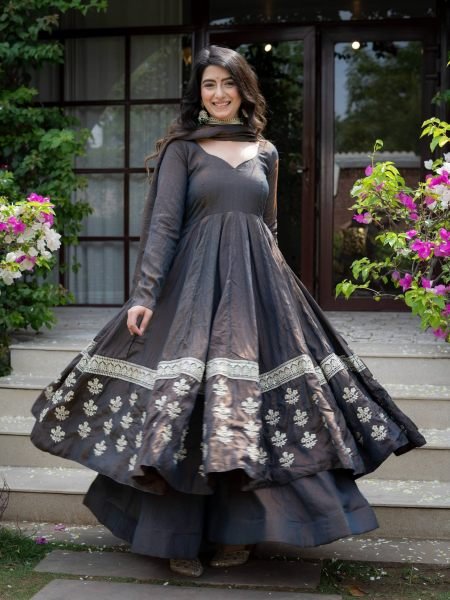 Magnetic Black Designer Vichitra Silk Anarkali Suit with Heavy Sequin Work For Festival Ready To Wear Suit
