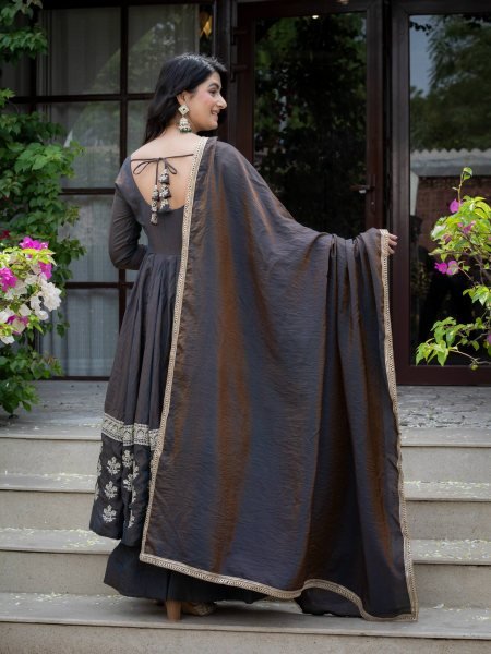Magnetic Black Designer Vichitra Silk Anarkali Suit with Heavy Sequin Work For Festival Ready To Wear Collection