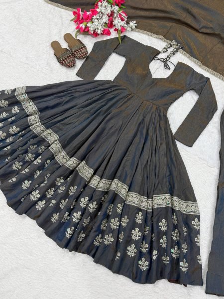 Magnetic Black Designer Vichitra Silk Anarkali Suit with Heavy Sequin Work For Festival Ready To Wear Collection