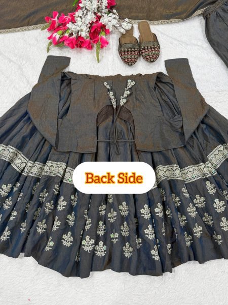 Magnetic Black Designer Vichitra Silk Anarkali Suit with Heavy Sequin Work For Festival Ready To Wear Collection