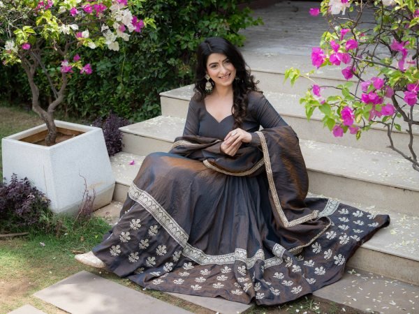 Magnetic Black Designer Vichitra Silk Anarkali Suit with Heavy Sequin Work For Festival Ready To Wear Collection