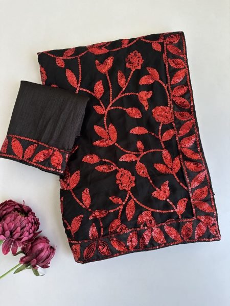 Magnetic Black Faux Georgette Sequin Embroidered Saree with Mono Silk Blouse Bollywood Fancy Sarees Wholesale