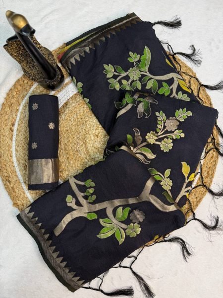 Magnetic Black Hand Dyed Crepe Silk Saree with Fancy Latkans at Manufacturer Price Silk Sarees Wholesale