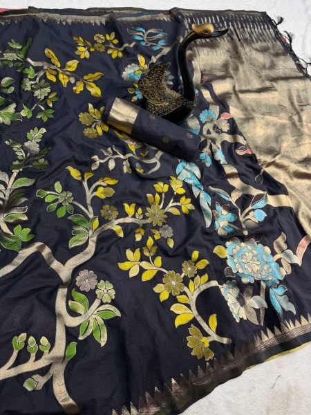 Magnetic Black Hand Dyed Crepe Silk Saree with Fancy Latkans at Manufacturer Price Silk Sarees Wholesale