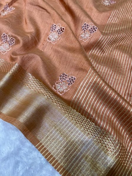 Magnetic Brown Assam Silk Saree with Zari Jacquard Border and Thread Embroidery Work Silk Sarees Wholesale