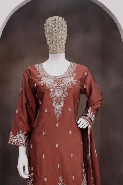 Magnetic Brown Embroidered Palazzo Set for Weddings and Celebrations Designer Plazzo Salwar Suits Wholesale