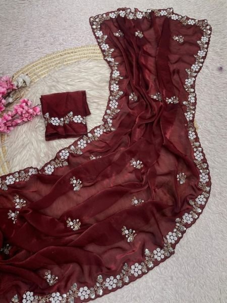 Magnetic Brown Stylish Fandy Satin Saree with Designer Unstich Blouse at Manufacturer  