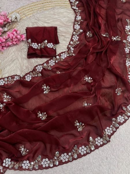 Magnetic Brown Stylish Fandy Satin Saree with Designer Unstich Blouse at Manufacturer  Bollywood Fancy Sarees Wholesale