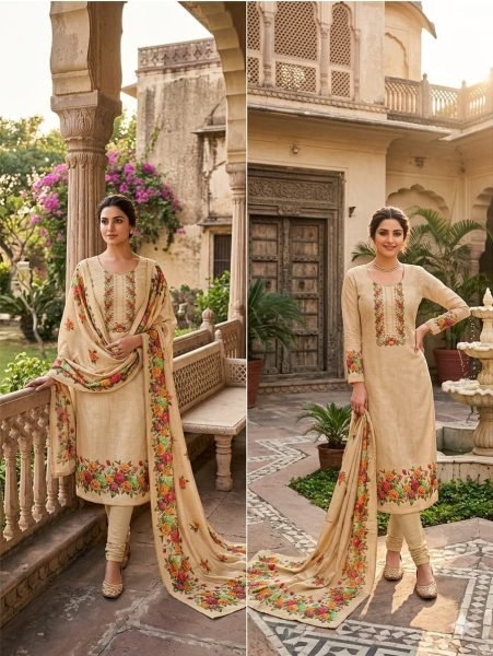Magnetic Cream Assam Silk Kurti Pant Dupatta Set with Digital Print Dupatta Color Set Matching Dress Material Wholesale