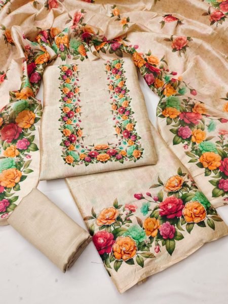 Magnetic Cream Assam Silk Kurti Pant Dupatta Set with Digital Print Dupatta Color Set Matching Dress Material Wholesale