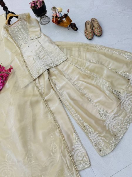 Magnetic Cream Jimi Cho Sharara Suit with Sequence Embroidery Work Ready To Wear Collection