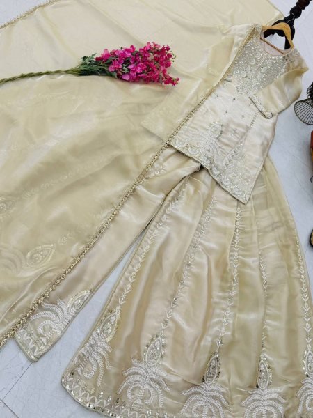 Magnetic Cream Jimi Cho Sharara Suit with Sequence Embroidery Work Ready To Wear Collection