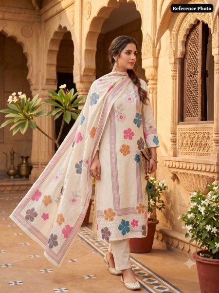 Magnetic Cream Khadi Cotton Suit Set with Multi Thread Hand Work At Lowest Price Cotton Kurtis Wholesale