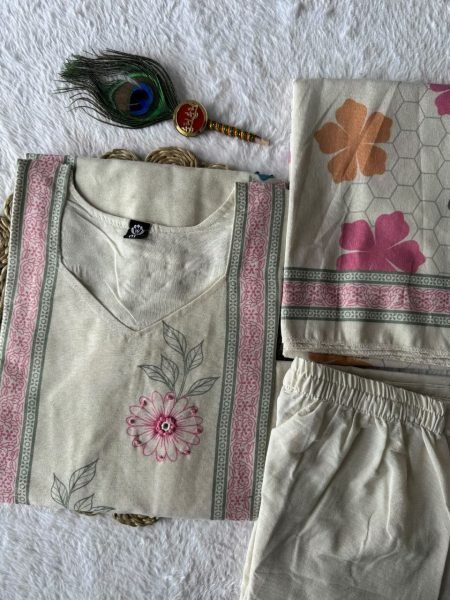 Magnetic Cream Khadi Cotton Suit Set with Multi Thread Hand Work At Lowest Price Cotton Kurtis Wholesale