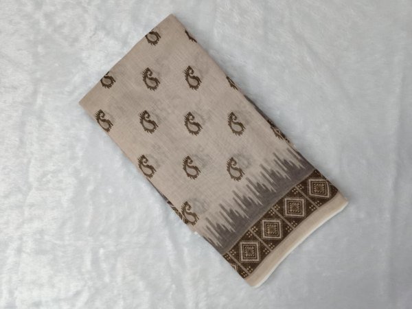 Magnetic Cream Original Plain Linen Digital Print Saree with Coordinated Printed Blouse Piece Printed Cotton Sarees Wholesale