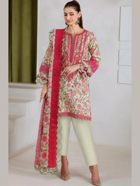 Magnetic Cream Pure Cotton Patch Work Suit Set for Daily Wear and Festive Occasions Salwar Kameez