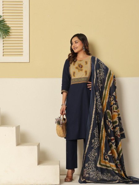 Magnetic Dark Blue Cotton Kurti Set for Daily Wear and Office Wear Kurtis