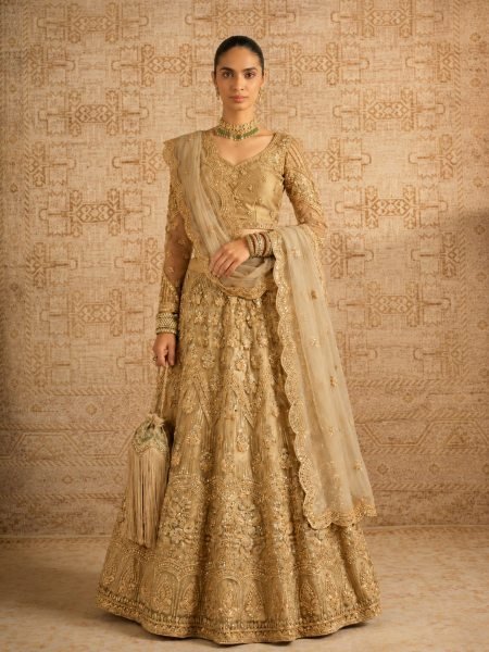 Magnetic Golden Butterfly Net Lehenga Choli with Banglori Silk Inner for Bridal Wear  Lehenga