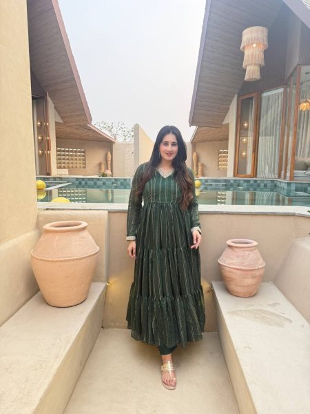 Magnetic Green Heavy Brocade Anarkali Suit Set with Pant and Matching Brocade Dupatta Ready To Wear Collection