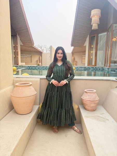 Magnetic Green Heavy Brocade Anarkali Suit Set with Pant and Matching Brocade Dupatta Ready To Wear Collection