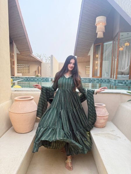 Magnetic Green Heavy Brocade Anarkali Suit Set with Pant and Matching Brocade Dupatta Ready To Wear Collection