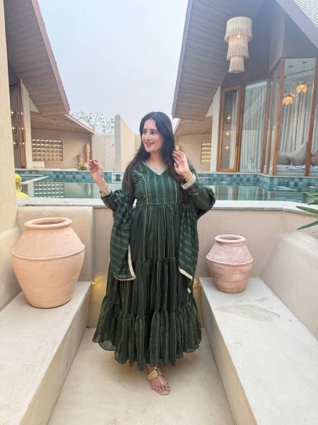 Magnetic Green Heavy Brocade Anarkali Suit Set with Pant and Matching Brocade Dupatta Ready To Wear Collection