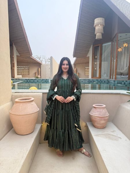 Magnetic Green Heavy Brocade Anarkali Suit Set with Pant and Matching Brocade Dupatta Ready To Wear Collection