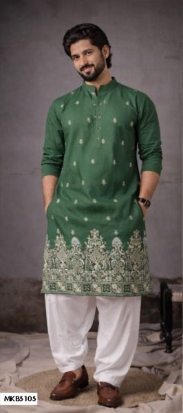 Magnetic Green Men s Traditional Kurta with Cotton Salwar for Festival Wear Kurta Pajama Wholesale