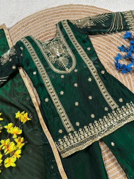 Magnetic Green Stylish Kids Party Wear Outfit with Embroidery Work at Wholesale Rate Kurta Pajama Wholesale