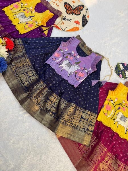 Magnetic Maroon Kids Lehenga Set with Traditional Weaving Work for Functions Girls Wear