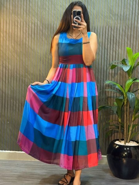 Magnetic Multi Mul Chanderi Long Midi Dress with Jacket at Manufacturer Price 