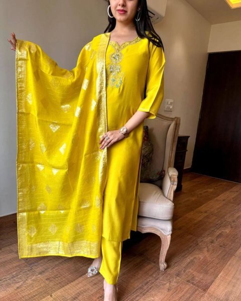 Magnetic Mustard Yellow Kurti Set with Dupatta For Women  3 Piece Kurti Set